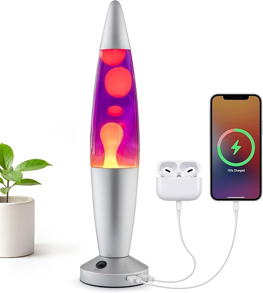 JAMBO 16" Beautiful Liquid Motion Lamp with USB -Purple with Yellow/Orange Wax for Adults, Teens and Kids, Magma Lamp, Home Decor Living Room Office Bedroom, Relaxing Night Light Nightlight - Bloomnest