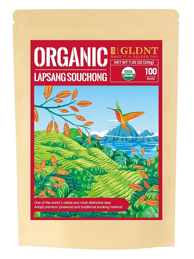 GLDNT Organic Lapsang Souchong Tea Bags, Organic Smoked Black Tea, Caffeinated, Full-Bodied Taste, Hot & Iced Tea, 100 Count - Bloomnest