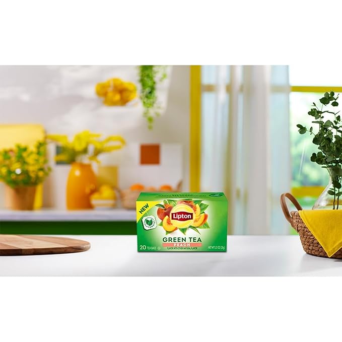 Lipton Peach Green Tea Bags, Flavored, Unsweetened Teabags for Hot Tea or Peach Iced Tea with Caffeine and Flavonoids, 120 Total Tea Bags (20ct - Pack of 6) - Bloomnest