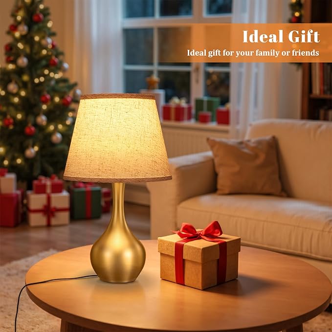 Seealle Touch Table Lamp for Bedroom, 3-Way Dimmable Small Bedside Lamps for Night Stands with Wires, Gold Desk Lamp for Kids Room, Office, Living Room, End Table(LED Bulb Included) - Bloomnest