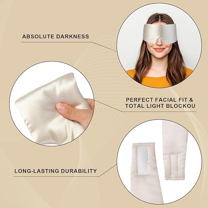 Silk Sleep Mask Champagne – 100% Mulberry Silk Luxury Eye Mask, Total Light Blocking, Breathable & Comfortable for Restful Sleep, Elegant Design – Ideal Gift for Sleep Lovers & Travelers