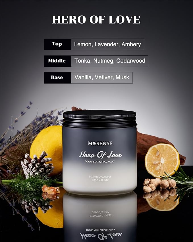 M&SENSE Cedarwood Vanilla Scented Candle for Men, 11.6oz 2 Wick Masculine 70 Hours Long Lasting Soy Wax Valentines Day Gifts Best Smelling Home Fragrance - Bloomnest
