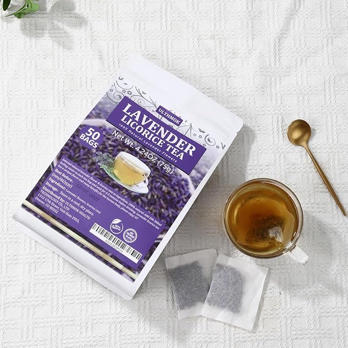 Premium 50 Lavender Licorice Tea Bags, Made with Natural Lavender Flowers & Wild Licorice Root, for Relaxation & Sleep & Wellness, Caffeine Free & No Artificial Flavors. - Bloomnest