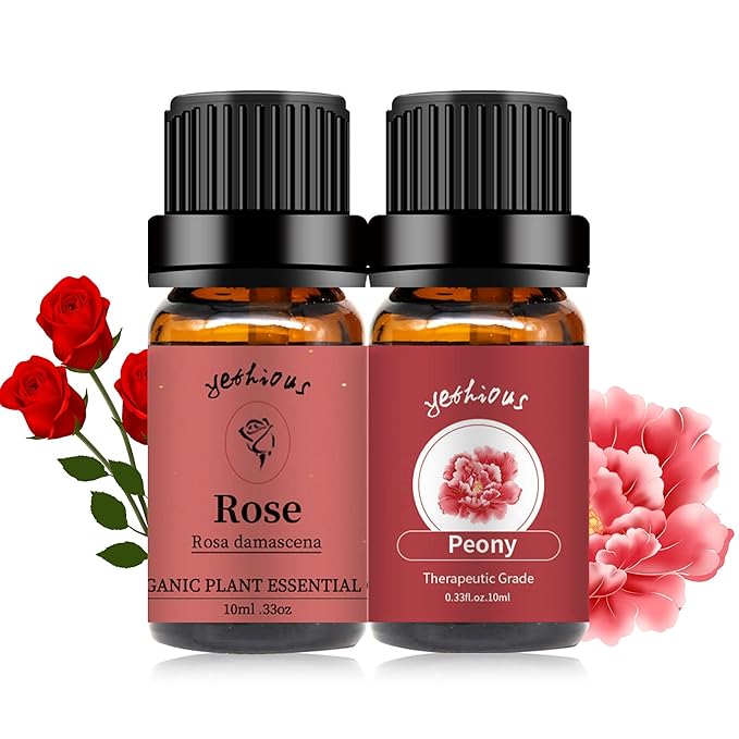 yethious Rose Essential Oil Organic Flower Natrual Peony Essential Oil for Diffuser, Skin Care, Soap/Candles Making - 2 X 10ML Essential Oil Set Gift - Bloomnest