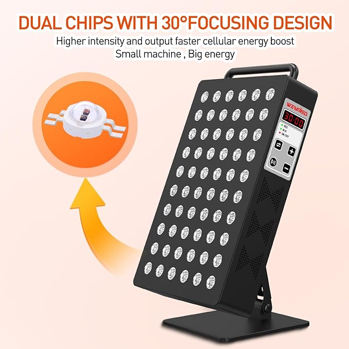 Red Light Therapy Panel 5 Wavement 60 Dual Chip LEDs 630+660+810+830+850nm Red and Near Infrared Lamp Therapy Device 100W with Timer & Stand for Body Pain Relief Face Skin Health Sleep Black Bloomnest