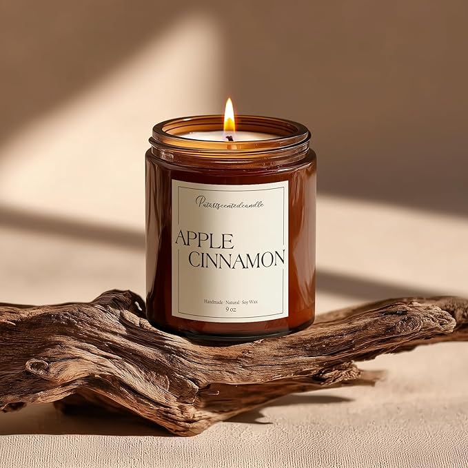 Cinnamon Apple Scented Candles for Home, Natural Soy Wax Aromatherapy Candle Gifts for Men & Women, Highly Scented & Long Lasting Non Toxic Jar Candle for Stress Relief (9oz) - Bloomnest