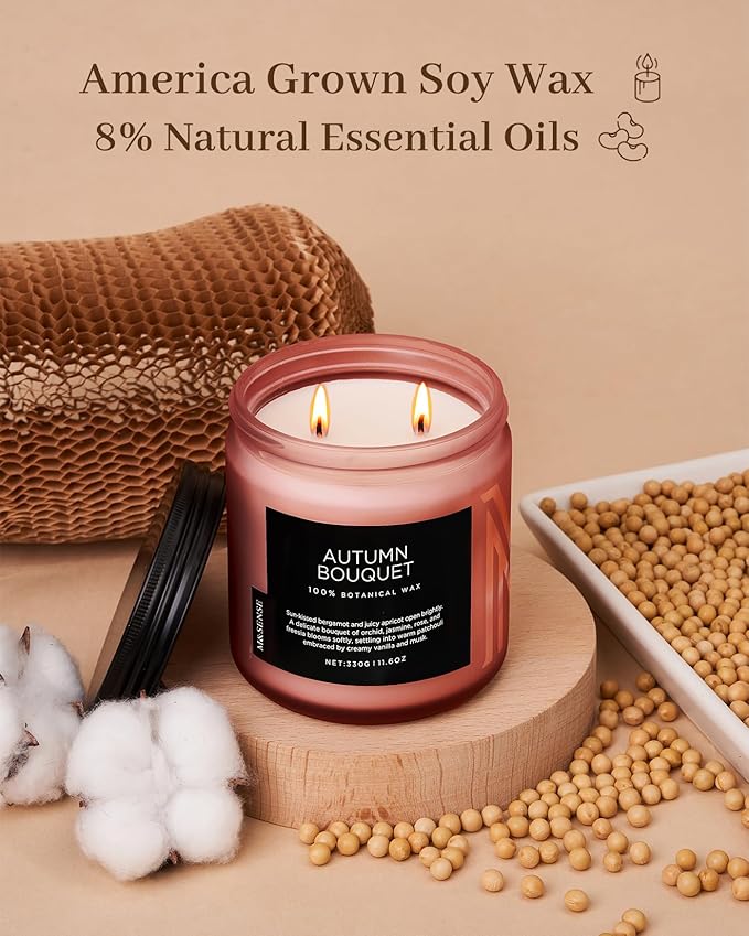 M&SENSE Fall Candle Autumn Wreath Scented, Large 11.6oz Natural Soy Wax 70 Hours Burn Time Clean Non Toxic Candle Classic 2 Wicks Gifts - Bloomnest