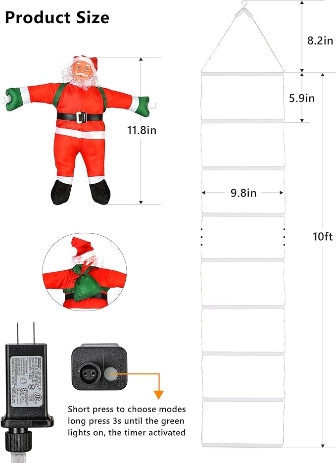 Toodour LED Christmas Lights - 10ft Christmas Decorative Ladder Lights with Santa Claus, Xmas Decorations Light for Indoor Outdoor, Window, Garden, Home, Wall, Xmas Tree Decor - Warm White - Bloomnest