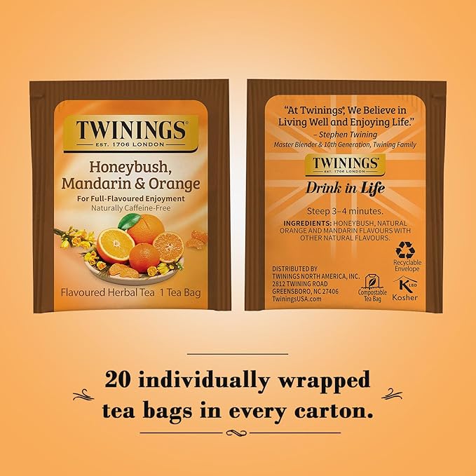 Twinings of London Honeybush, Mandarin, and Orange Herbal Tea Bags, 20 Count - Bloomnest