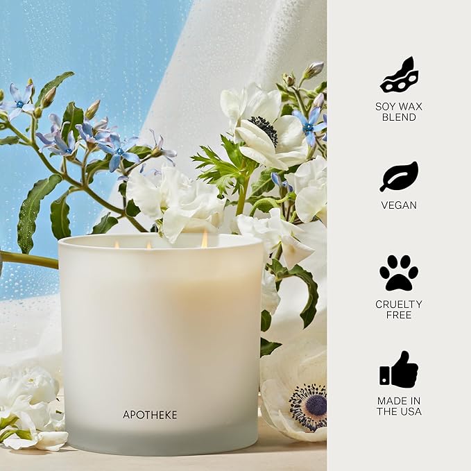 Apotheke 3-Wick Scented Candles for Home, Canvas - 26 oz Soy Wax Jar Candle Gift for Women - Long-Lasting Fragrance with Perfume-Grade Essential Oils - White Musk, Dew Drops & Lily of The Valley - Bloomnest