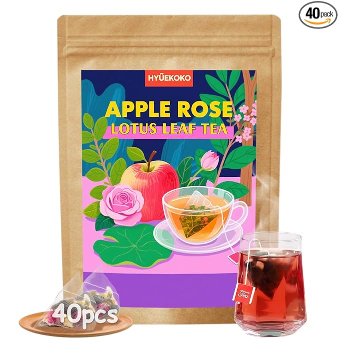 40 Bags Apple Rose Lotus Leaf Tea, Caffeine-Free Natural Ingredients Herbal Tea Bags, Support Digestion, No Additives, Daily Enjoyment Tea for Women - Bloomnest