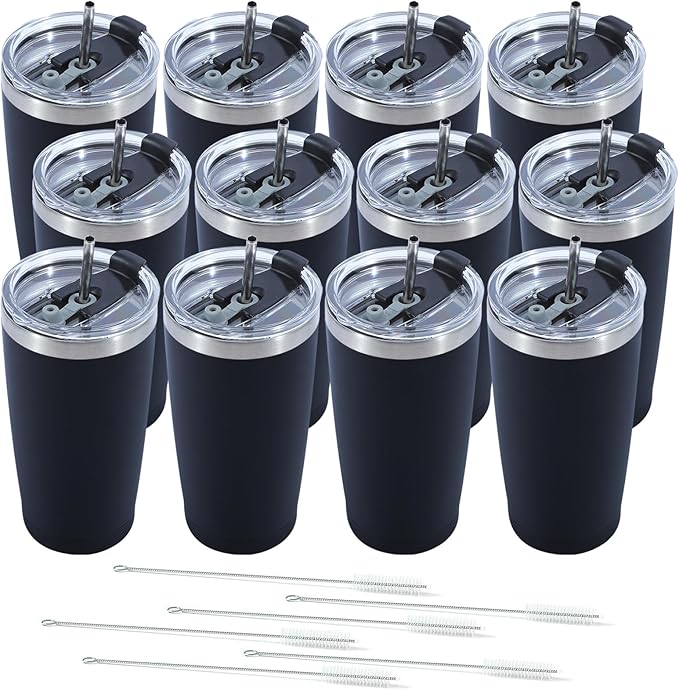 Dongni 20oz Tumbler Bulk Stainless Steel Vacuum Insulated Tumblers with Lid Double Wall Travel Mug Powder Coated Coffee Cup, Suitable for Ice Drinks and Hot Beverage（Black 12 pack） - Bloomnest