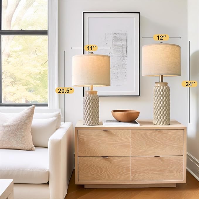24" Modern Ceramic Bedside Lamp Set of 2 for Bedroom Decor Farmhouse Table Lamp for Living Room Office Dorm - Bloomnest