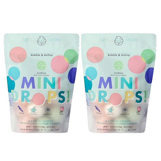 Dabble & Dollop Mini Bath Bombs, 100% Natural Droplets for Kids, Soothing Scents - Resealable Pouches, Fizzy, Moisturizing & Fun, Vegan, Gluten-Free, Cruelty-Free (Set of 24) - Bloomnest