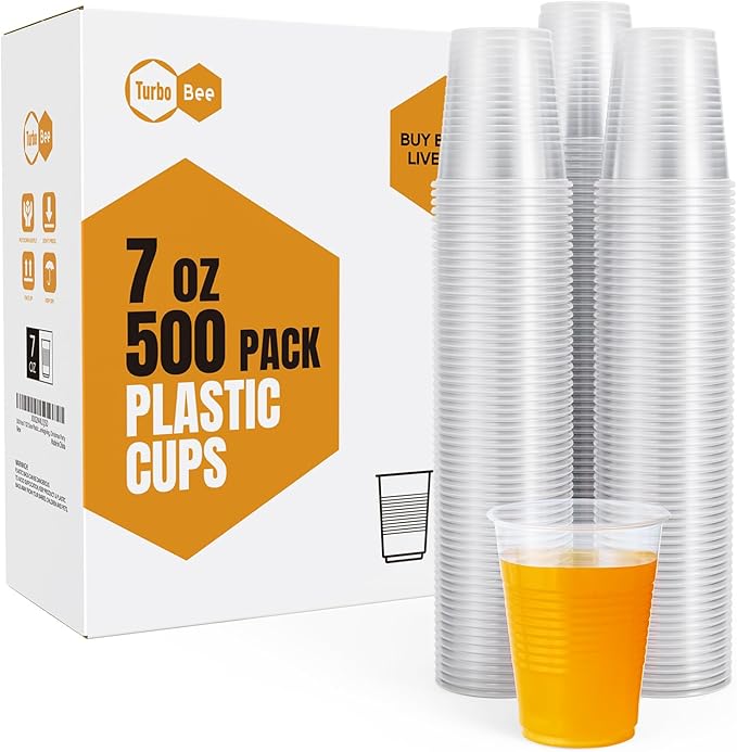 Turbo Bee 500 Pack 7oz Disposable Plastic Cups,Heat-Resistant & Food Safe Drinking Cups for Hot/Cold Beverages, Perfect for Schools, Offices, Events & Commercial Use - Bloomnest