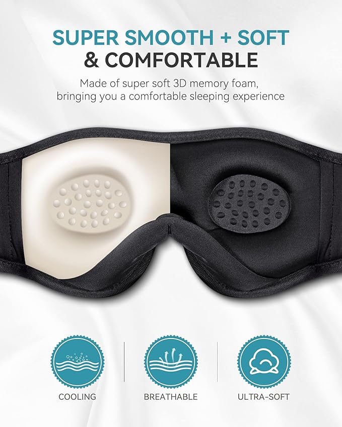 MUSICOZY Sleep Headphones 3D Bluetooth 5.4 Headband Sleep Mask, Wireless Sleeping Headphones Music Earbuds Eye Mask for Side Sleepers Travel with Speakers Cool Gadgets Gifts - Bloomnest