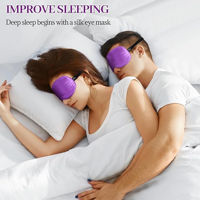 Silk Sleep Mask Eye Cover, 100% Mulberry Silk Women Men Eye Mask for Sleeping Blackout with Adjustable Straps, No Pressure Soft Blindfold Night Eye Shade, Eyemasks for Travel (Purple)