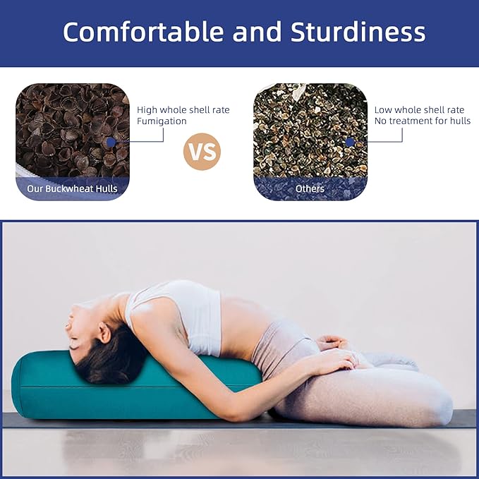 Organic Buckwheat Bolster(24X9 in) Yoga Bolster Supportive Yoga Cushion for Restorative Yoga Accessories Meditation Pillow Reading Pillow Floor Pillow Large Round Cylinder - Bloomnest