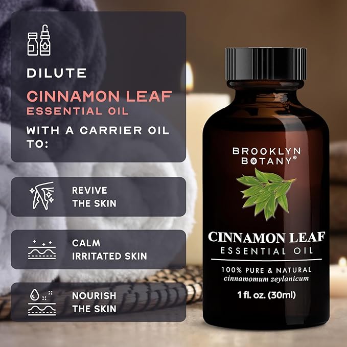 Brooklyn Botany Cinnamon Leaf Essential Oil - 100% Pure and Natural - Premium Grade Oil with Dropper - for Aromatherapy and Diffuser - 1 Fl Oz - Bloomnest