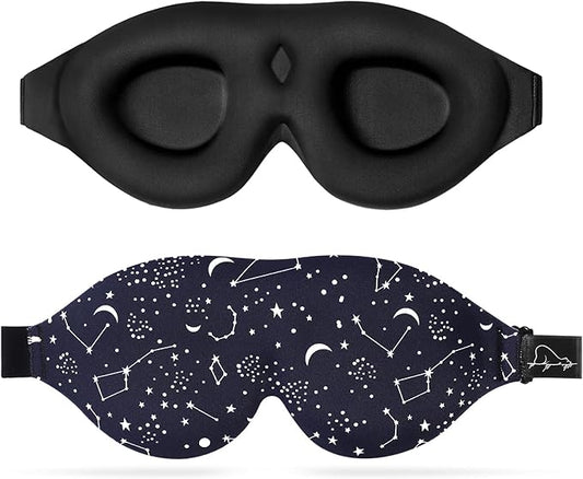 ALASKA BEAR Sleep Mask Women Men with Molded Eye Cups, Well-Contoured 3 D Extra-Plush Soft Memory Foam Blackout Eye Mask Zero Pressure on Eyelids & Eyelashes w Earplugs Set - Silent Night Stars - Bloomnest