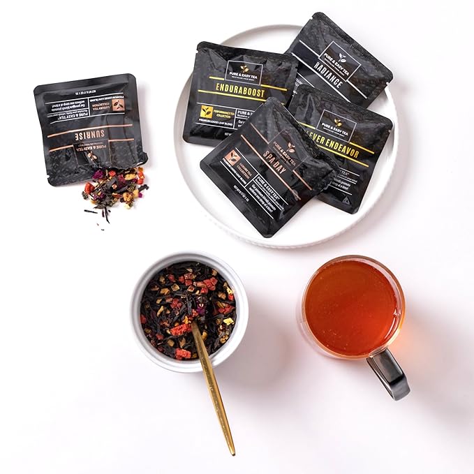 Pure And Easy Tea, Premium Loose Leaf Tea Sampler Set, 30-Count Variety Pack with 10 Herbal & Caffeinated Flavors, Natural Wellness & Luxury Tea Gift Box, 150g - Bloomnest