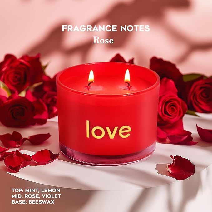 KONNI Red Rose Love Soy Scented Candles for Home, 2 Wick 12.35oz Luxury Aromatherapy Candle for Women Men, 60 Hours Long Lasting Candle, Clean Burning Jar Candle, Romantic Gifts for Mon Wife - Bloomnest