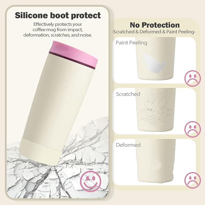 2pcs Silicone Boot for Owala SmoothSip Slider Coffee Tumbler 20oz 12oz, Anti-Slip Sleeve for Travel Coffee Mug, Protective Accessories for Owala BPA Free (Daybreak White) Kaitiaki