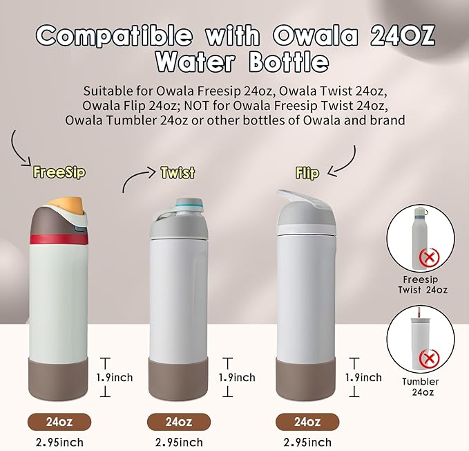 2PCS Silicone Water Bottle Boot, Compatible with Owala 24oz 32oz 40oz, Protective Anti-Scratch & Anti-Dent No Noise Sleeve Cover for FreeSip/Twist/Flip Water Bottles (Boneyard, 24oz) BKBY