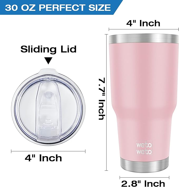 WETOWETO 30oz Tumbler, Stainless Steel Vacuum Insulated Water Coffee Tumbler Cup, Double Wall Powder Coated Spill-Proof Travel Mug Thermal Cup for Home Outdoor (Ice Pink, 1 Pack)