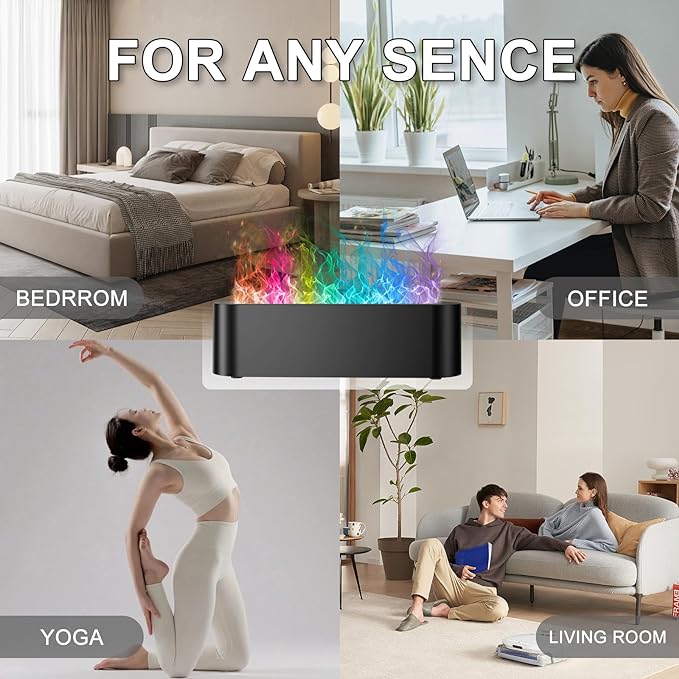 Colorful Flame Fire Diffuser Humidifier, 7 Colors Changing Oil Diffuser, Ultra-Quiet Aroma Essential Oils Aromatherapy Diffusers for Large Room, Bedroom, Office(Timeable, Waterless Auto off-150ml) - Bloomnest