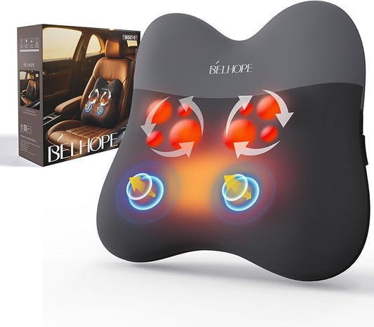 belhope Shiatsu Back Massager with Heat,Percussion Massage Cordless Back Massage for Pain Relief Deep Tissue.4D Kneading Massage,Gift for Men Women Parents Relaxation at Christmas Office Car,Grey