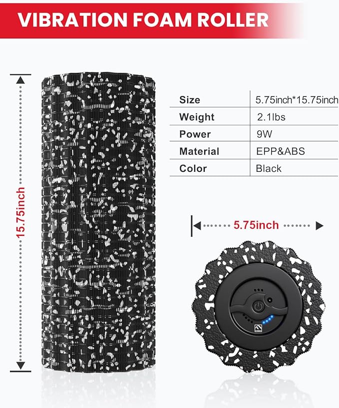 FITINDEX Vibrating Foam Roller for Muscle Deep Tissue, Back Pain Relief, Leg Foot Neck Massager, Exercise, Pilates, Muscle Recovery, Physical Therapy, 4-Speed, Rechargeable, Black - Bloomnest