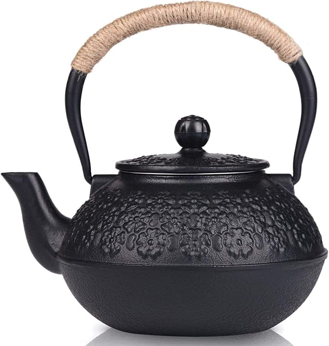 Sotya Cast Iron Teapot, 40oz/1200ml Japanese Tetsubin Tea Pot with Infuser for Loose Leaf and Tea Bags, Tea Kettle Coated with Enameled Interior for Stove Top, Black - Bloomnest