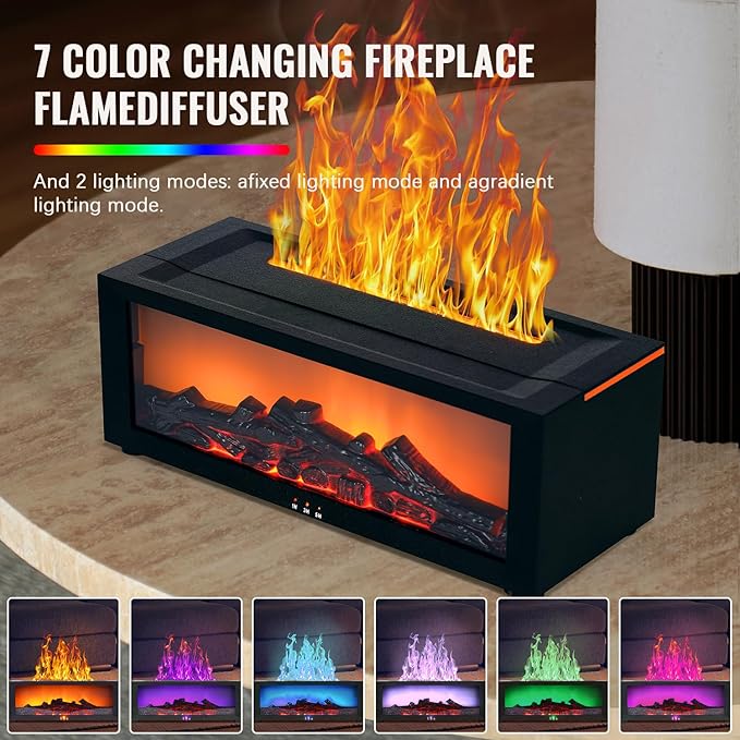 Fireplace Humidifier Diffuser, 7 Colors Flame Diffuser for Essential Oils, Fire Aroma Diffuser with Remote, Air Humidifiers Aromatherapy Diffuser for Home, Bedroom, Office,Yoga - Bloomnest