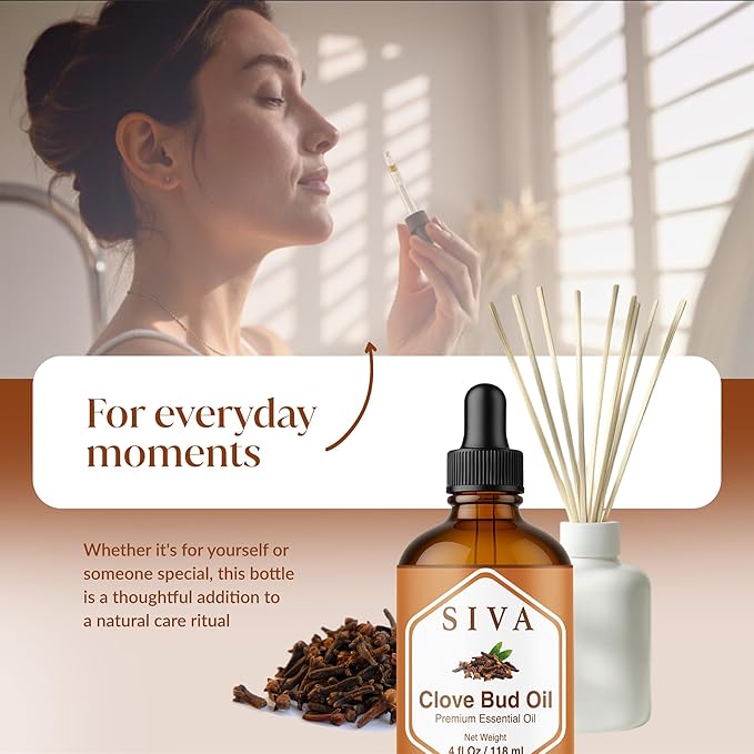 Siva Clove Bud Essential Oil - 4 Fl Oz – 100% Natural Clove Oil - for Diffuser, Face, Skin Care, Aromatherapy, Hair Care, Scalp and Body Massage - with Dropper - Bloomnest