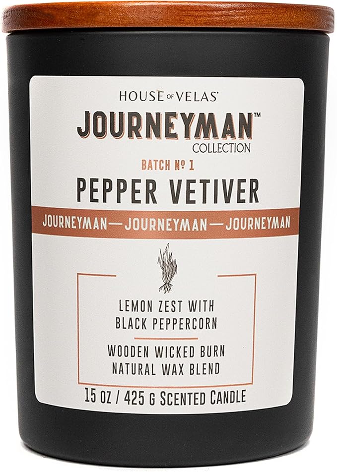 Journeyman Collection Candle, 15oz, Wooden Wick, Pepper Vetiver, Large Painted Jar - Bloomnest