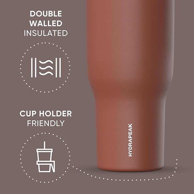 Hydrapeak Voyager 40 Oz Stainless Steel Tumbler with Handle, Insulated Water Bottle With Straw & Lid, Cupholder Friendly Reusable Travel Mug (Gingerbread) - Bloomnest