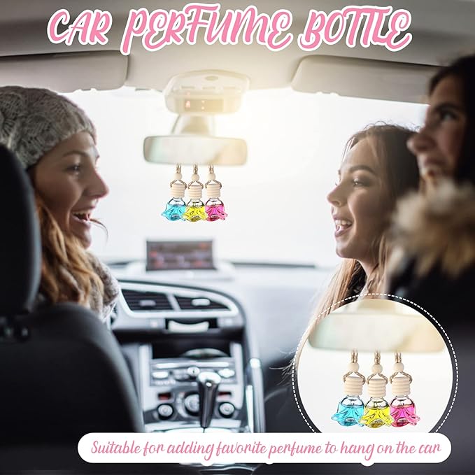 60 Pcs Hanging Car Air Freshener Car Diffuser Bottles Empty Glass Perfume Bottles Air Freshener Diffuser Bottle Pendant for Essential Oils Fragrance Aromatherapy Ornament Decor (Rose Style) - Bloomnest