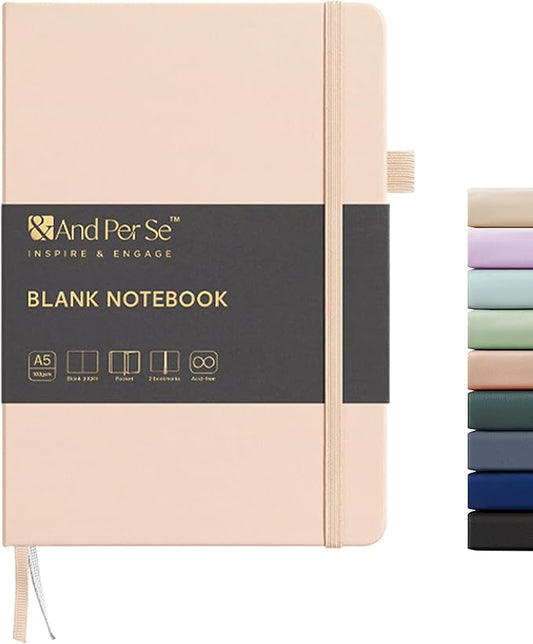 &And Per Se Blank Journal Notebook, 160 Pages, A5 5.7 x 8 inches 100 gsm Thick Paper Notebook Journals for Writing, Hardcover Notebook(1 Pack, Light Apricot)