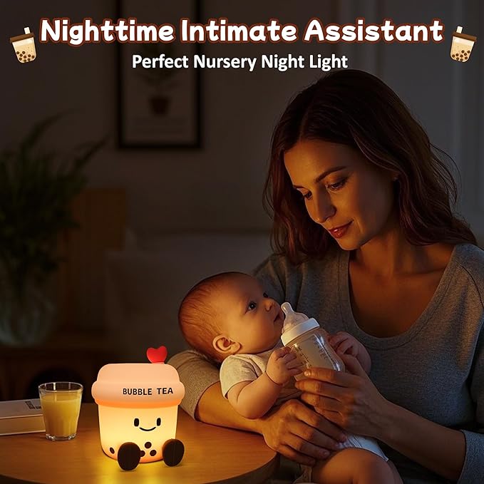 Attivolife Bubble Tea Night Light, Cute Boba Tea Nursery Silicone Lamp, Rechargeable Protable for Bedroom Home Table Decor Light with Dimmable & Timer, Christmas Birthday Gift for Kid Children Toddler - Bloomnest