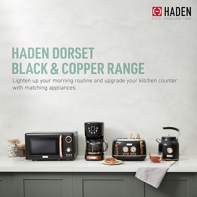 Haden Dorset 1.7 Liter Stainless Steel Electric Kettle, Hot Water Kettle with 360-Degree Base and Auto Shutoff, Black & Copper - Bloomnest