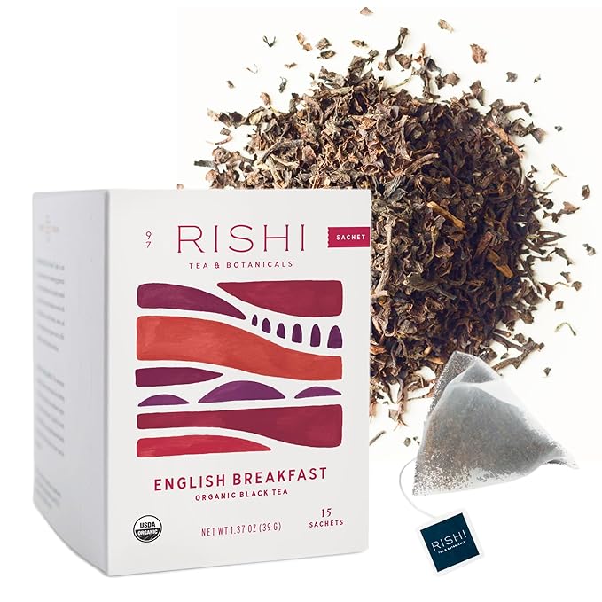 Rishi Tea English Breakfast Tea - Organic Sachet Tea Bags, Energizing & Caffeinated Pure Black Tea, Ideal for Hot or Iced Tea - 15 Count (Pack of 1) - Bloomnest