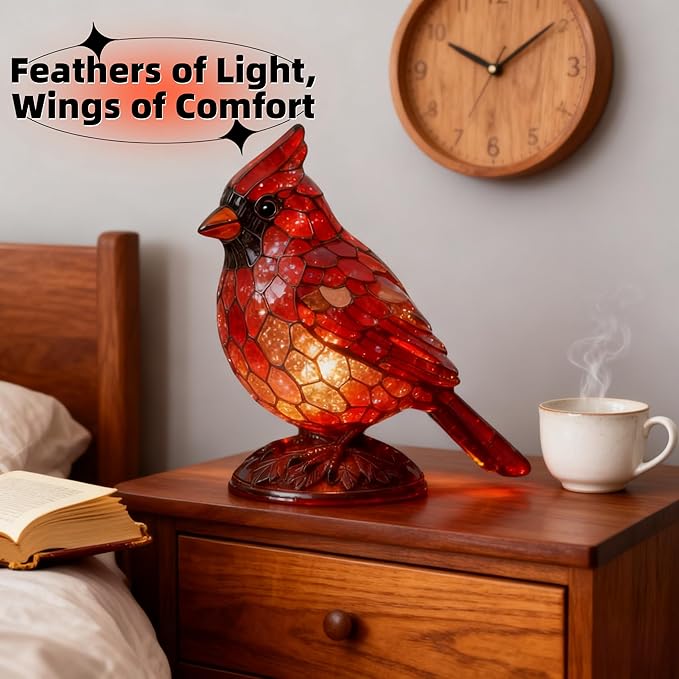 Sheremart Cardinal Lamp, Red Resin Birds Desk Light, Cardinalis Night Light for Christmas, Cardinal Gifts Bird lamp, Handmade Fanyil Cardinal Lamps for Home, Office, Bedroom (6 inch) - Bloomnest