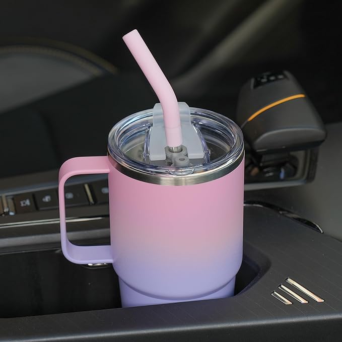Sursip 24 oz Insulated Cup with Handle, Double Wall Vacuum Stainless Steel Tumbler with Straw and 2 Lids, For Cold/Hot Drinks, Coffee Travel Mug for Car/Home/Office/Party/Camping (Pink＆Purple-1 Pack) - Bloomnest