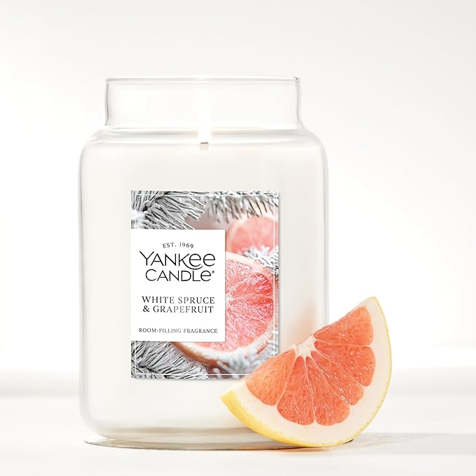 Yankee Candle White Spruce & Grapefruit Scented Candle, 22oz Large Jar with up to 150 Hour Burn Time, Giftable - Bloomnest