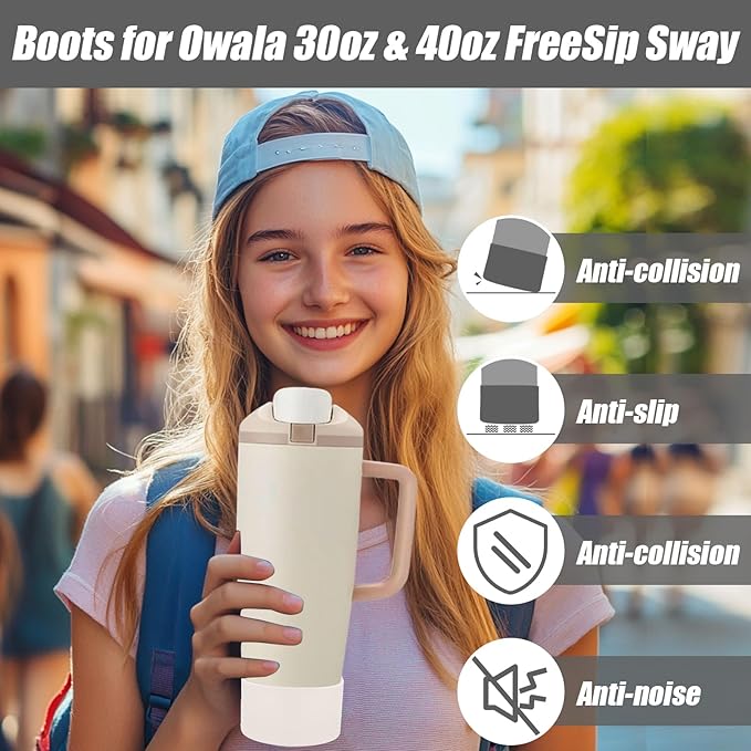 Mity rain 2PCS Protective Silicone Boots for Owala 30oz & 40oz FreeSip Sway Bottles & Tumblers - Accessories for owala, Enhances Stability & Prevents Scratches (Apricot Beige) Mityrain