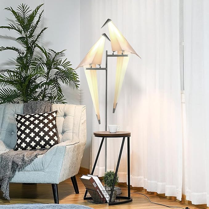 MORE CHANGE 68In Bird Floor Lamp, Modern Origami Bird Lamp, Silver Swinging Crane Pendant Light Fixtures for Living Room Bedroom Dinning Room Office - Bloomnest