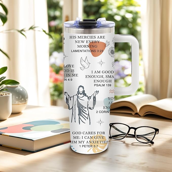 DUUV Christian Gifts for Women, Positive Christian Daily Affirmation 40 Oz Tumbler, Inspirational Religious Gifts for Mom Wife Sister, Faith Jesus God Bible Verse Gift for Christmas Thanksgiving, 1PCS - Bloomnest