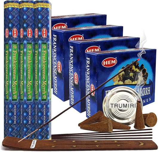 Frankincense & Myrrh Incense Sticks and Cone Incense Holder Bundle insence insense inscents insienso TRUMIRI