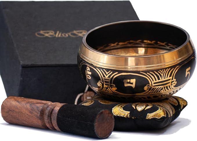 Tibetan Singing Bowl Set: 4.5 Inch Sound Healing Bowl Gift Set, Made in Nepal: For Meditation, Mindfulness, Reiki, Yoga, Chakra Balancing, Spiritual and Zen Decor, and Improved Focus and Relaxation